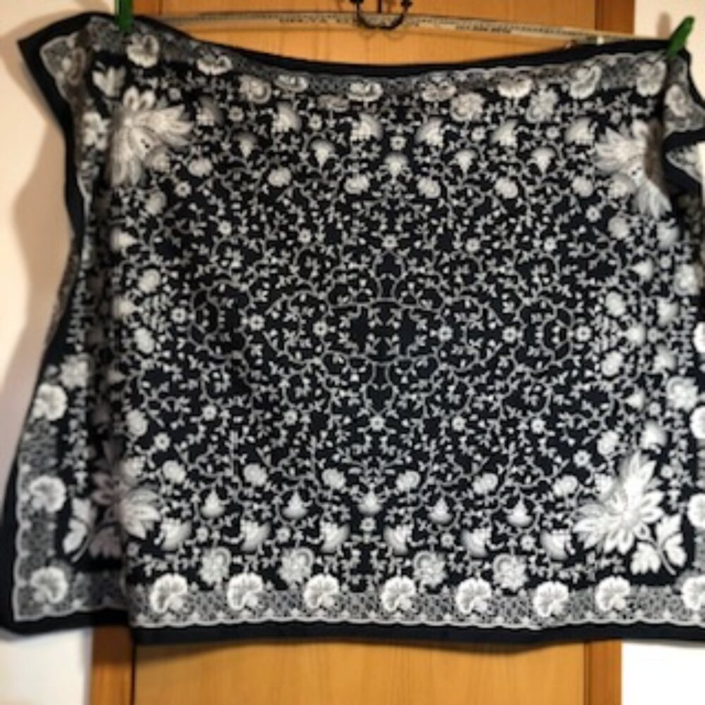 Tablecloth or Large Scarf Wrap Shawl Black White Floral Cotton